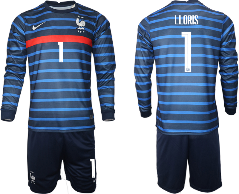 Men 2021 European Cup France home blue Long sleeve #1 Soccer Jersey->france jersey->Soccer Country Jersey